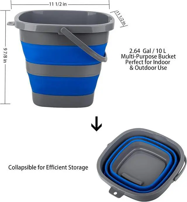Alt view image 2 of 7 - 3 Pack Collapsible Bucket with Large 2.6 Gallon (10L) Each, Portable Plastic Bucket for House Cleaning, Foldable Tub for Mop, Car, Garden or Camping, Space Saving Fishing Water Pail