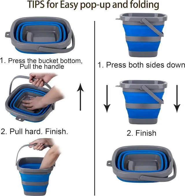 Alt view image 5 of 7 - 3 Pack Collapsible Bucket with Large 2.6 Gallon (10L) Each, Portable Plastic Bucket for House Cleaning, Foldable Tub for Mop, Car, Garden or Camping, Space Saving Fishing Water Pail