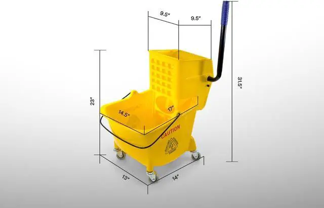 Alt view image 3 of 7 - Mop Bucket 25 Quart | Side Press Wringer | 4 Wheels 2" | Yellow
