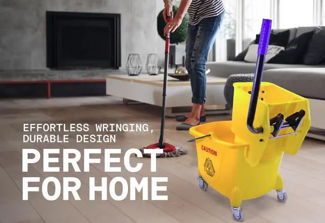 Alt view image 5 of 7 - Mop Bucket 25 Quart | Side Press Wringer | 4 Wheels 2" | Yellow