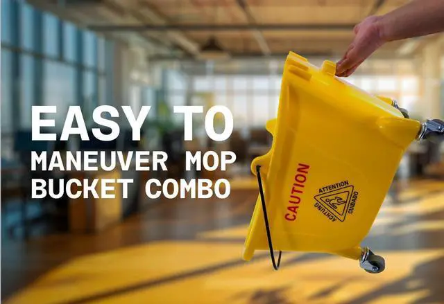 Alt view image 6 of 7 - Mop Bucket 25 Quart | Side Press Wringer | 4 Wheels 2" | Yellow
