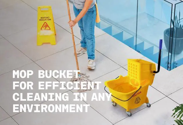 Alt view image 7 of 7 - Mop Bucket 25 Quart | Side Press Wringer | 4 Wheels 2" | Yellow