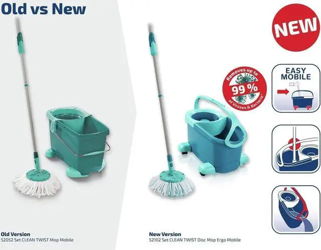 Alt view image 7 of 7 - Leifheit Clean Twist Disc Mop Ergo Mobile Set, Moisture Controlled Spin, Wheeled Bucket, Faster Cleaning, Easy-Steer Micro Fibre 33cm Head with 360° Joint,Turquoise,46,6 x 26,5 x 26cm