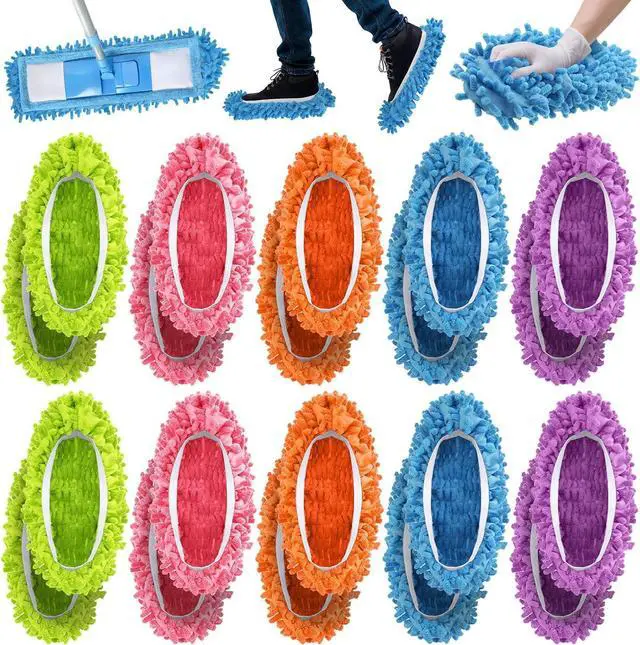 Main image of CHENGU Mop Slippers Cover for Floor Microfiber Cleaning House Dust Mop Socks Soft Washable Reusable Foot Socks Floor Dirt Hair Cleaner for Bathroom Office Kitchen House(5 Colors, 20 Pcs)