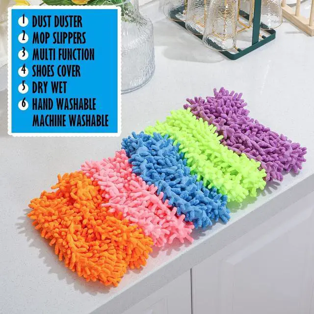 Alt view image 7 of 7 - CHENGU Mop Slippers Cover for Floor Microfiber Cleaning House Dust Mop Socks Soft Washable Reusable Foot Socks Floor Dirt Hair Cleaner for Bathroom Office Kitchen House(5 Colors, 20 Pcs)