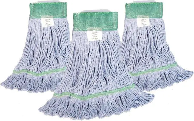 Main image of Cotton/Synthetic Wet Mop Head, Cleaning Supplies, Replacement Looped End Mop Head, High Absorbency, High Tensile Strength, Launderable, Medium Size, Blue (Pack of 3)