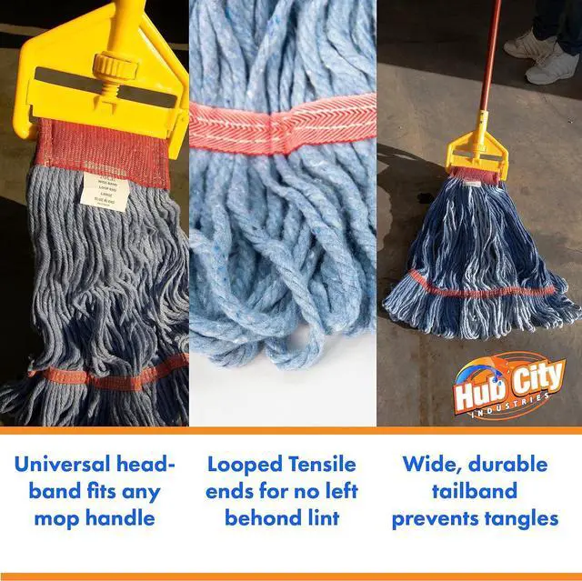 Alt view image 2 of 5 - Cotton/Synthetic Wet Mop Head, Cleaning Supplies, Replacement Looped End Mop Head, High Absorbency, High Tensile Strength, Launderable, Medium Size, Blue (Pack of 3)