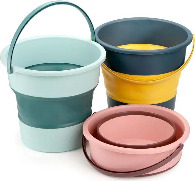Main image of 3 Pack Collapsible Plastic Bucket, 2.6 Gallon/10L Foldable Round Tub with Handle, Folding Portable Fishing Water Pail, Space Saving Outdoor Waterpot for Garden Camping Car Mop Cleaning Beach
