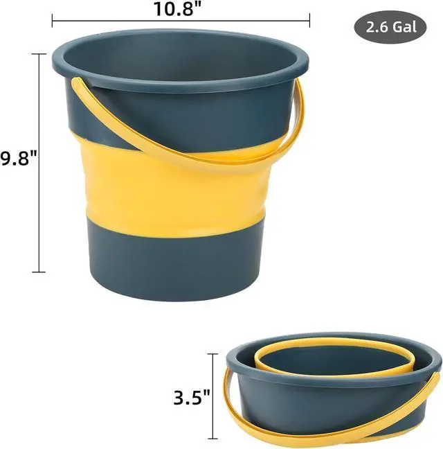 Alt view image 2 of 7 - 3 Pack Collapsible Plastic Bucket, 2.6 Gallon/10L Foldable Round Tub with Handle, Folding Portable Fishing Water Pail, Space Saving Outdoor Waterpot for Garden Camping Car Mop Cleaning Beach
