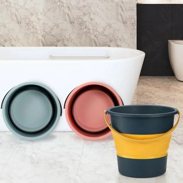 Alt view image 6 of 7 - 3 Pack Collapsible Plastic Bucket, 2.6 Gallon/10L Foldable Round Tub with Handle, Folding Portable Fishing Water Pail, Space Saving Outdoor Waterpot for Garden Camping Car Mop Cleaning Beach