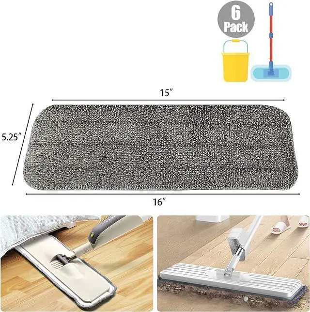 Alt view image 2 of 7 - 6 Pack Microfiber Spray Mop Replacement Heads for Wet Dry Mops, Premium Floor Cleaning Pads, Reusable Replacement Refills Compatible with Bona Floor Care System - Dark Gray