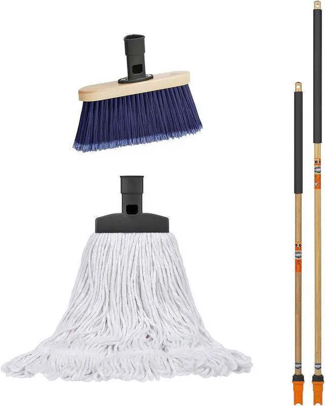 Main image of SWOPT Premium Multi-Surface Angle Broom, Cotton Mop + 48 & 60" EVA Foam Comfort Grip Wooden Handles, Combo  Cleaning Heads with Long Handles Interchangeable with All SWOPT Cleaning Products