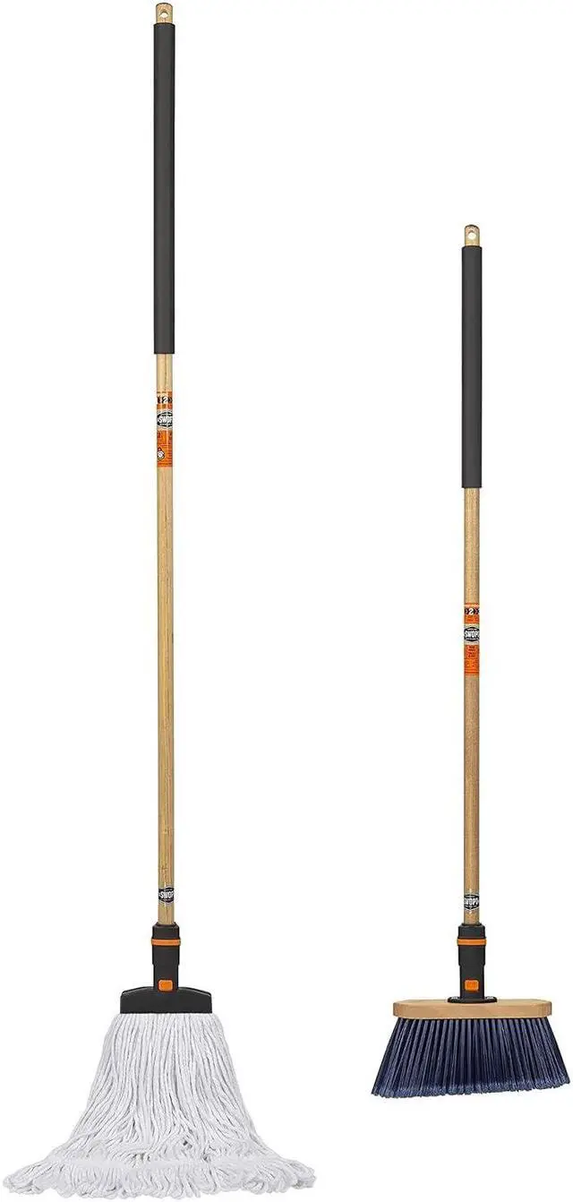 Alt view image 3 of 7 - SWOPT Premium Multi-Surface Angle Broom, Cotton Mop + 48 & 60" EVA Foam Comfort Grip Wooden Handles, Combo  Cleaning Heads with Long Handles Interchangeable with All SWOPT Cleaning Products