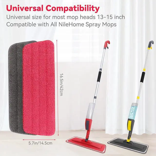 Alt view image 2 of 7 - 16.5 inch Microfiber Mop Pads for Rubbermaid Reveal Spray Mop and Any 16.5" Flat Mop - 10 Pack 13''-15'' Spray Mop Pad Reusable Washable Replacement Refills - Red & Grey