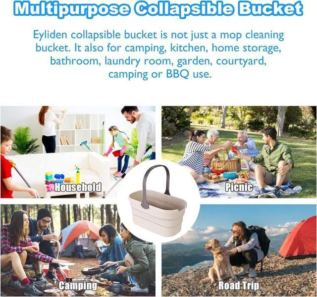 Alt view image 7 of 7 - Eyliden Collapsible Bucket, Bucket for Cleaning Mop, 10L(2.6Gallon) Multiuse Foldable Water Pail, Portable Handy Basket for Cleaning Mop, Camping, Tailgating and More