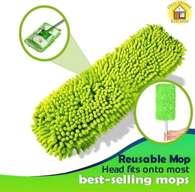 Alt view image 7 of 7 - Reusable Chenille Mop Pads | Washable Microfiber Pads for Standard Mop Heads | Swiffer-Compatible Dry Mops for Dust, Pet Hair, and Spills | Replacement Set of 2