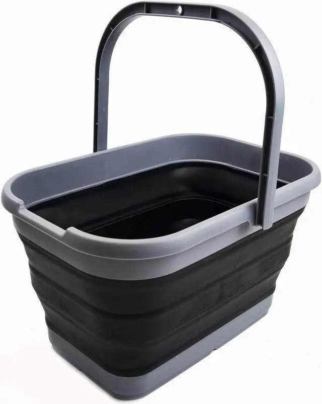 Main image of SAMMART 12L (3.17 Gallon) Collapsible Rectangular Handy Bucket (1, Grey/Black)