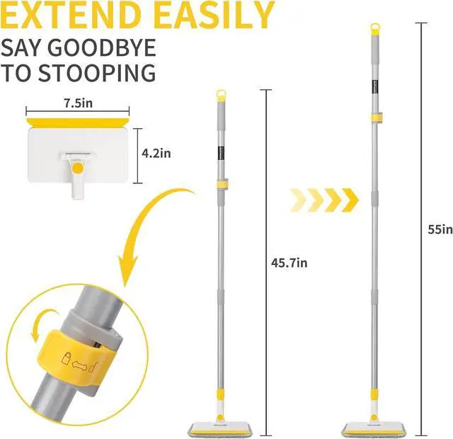 Alt view image 2 of 6 - KeFanta Baseboard Cleaner Tool with Handle,55" Extendable Long Handle Wall Cleaner Mop with 4 Reusable Pads,Duster for Cleaning Window Floor Skirting Board Ceiling Bathtub Tub Tile