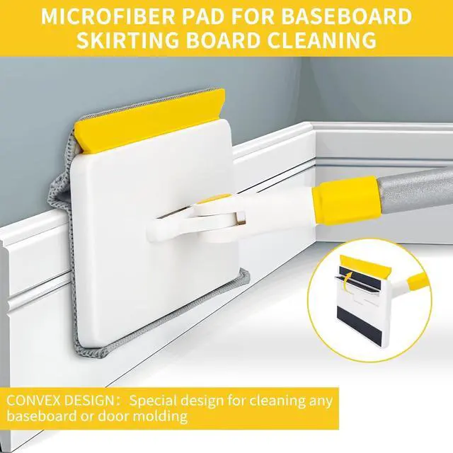 Alt view image 3 of 6 - KeFanta Baseboard Cleaner Tool with Handle,55" Extendable Long Handle Wall Cleaner Mop with 4 Reusable Pads,Duster for Cleaning Window Floor Skirting Board Ceiling Bathtub Tub Tile