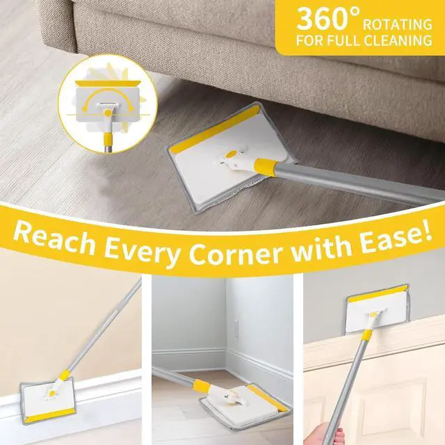 Alt view image 4 of 6 - KeFanta Baseboard Cleaner Tool with Handle,55" Extendable Long Handle Wall Cleaner Mop with 4 Reusable Pads,Duster for Cleaning Window Floor Skirting Board Ceiling Bathtub Tub Tile