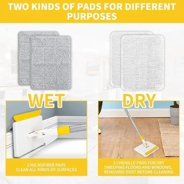 Alt view image 6 of 6 - KeFanta Baseboard Cleaner Tool with Handle,55" Extendable Long Handle Wall Cleaner Mop with 4 Reusable Pads,Duster for Cleaning Window Floor Skirting Board Ceiling Bathtub Tub Tile