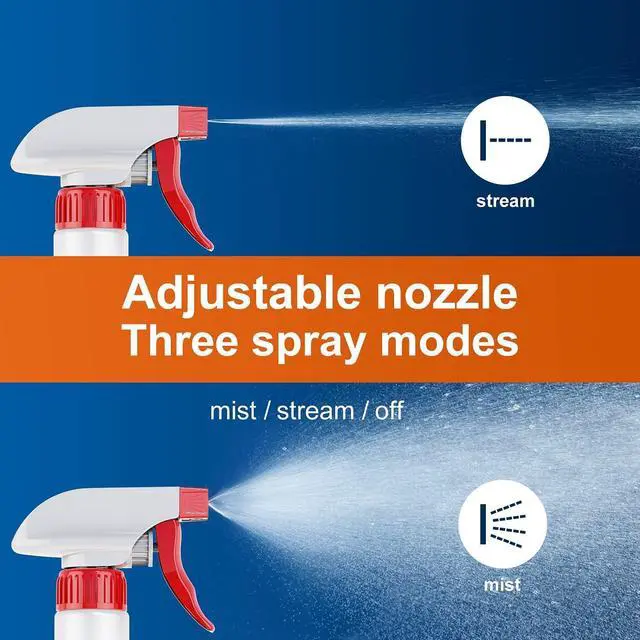 Alt view image 2 of 6 - Veco Spray Bottle (5 Pack,16 Oz) with Measurements and Adjustable Nozzle(Mist & Stream Mode), HDPE Plastic Spray Bottles for Cleaning Solution, Household/Commercial/Industrial Use, No Leak and Clog
