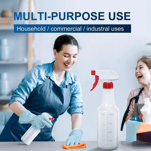 Alt view image 3 of 6 - Veco Spray Bottle (5 Pack,16 Oz) with Measurements and Adjustable Nozzle(Mist & Stream Mode), HDPE Plastic Spray Bottles for Cleaning Solution, Household/Commercial/Industrial Use, No Leak and Clog
