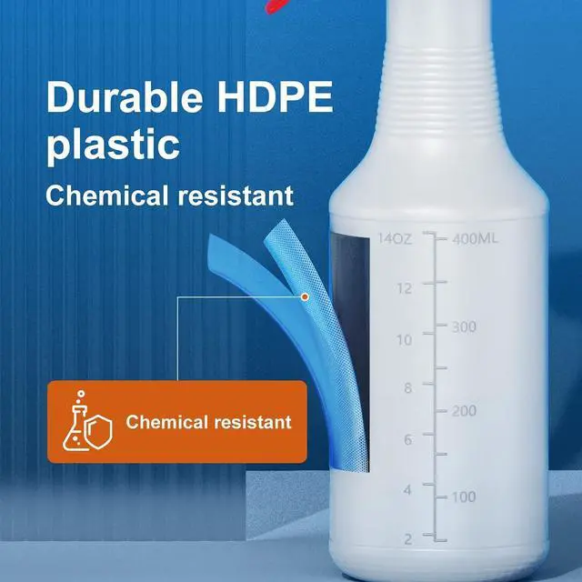 Alt view image 4 of 6 - Veco Spray Bottle (5 Pack,16 Oz) with Measurements and Adjustable Nozzle(Mist & Stream Mode), HDPE Plastic Spray Bottles for Cleaning Solution, Household/Commercial/Industrial Use, No Leak and Clog