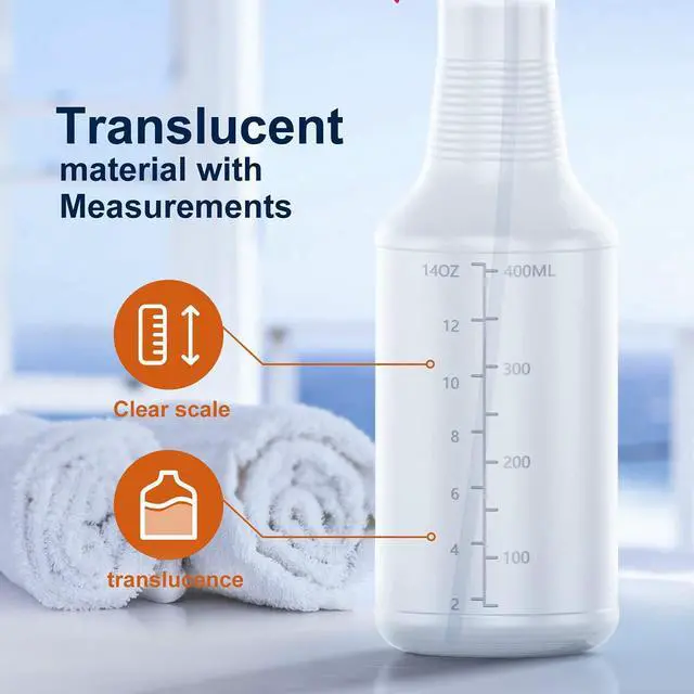 Alt view image 5 of 6 - Veco Spray Bottle (5 Pack,16 Oz) with Measurements and Adjustable Nozzle(Mist & Stream Mode), HDPE Plastic Spray Bottles for Cleaning Solution, Household/Commercial/Industrial Use, No Leak and Clog