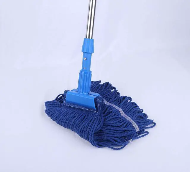 Alt view image 4 of 4 - Cotton Yarn Mop Set Commercial-Grade Heavy Duty String Mop 24 oz Head with Stainless Steel Extension Handle(Blue)