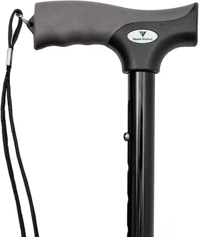 Alt view image 3 of 6 - Vaunn Medical Easy Grip Height Adjustable Folding Cane/Walking Stick with Strap/Pouch- Compact, Portable, and Safe Walking Assistant- Non-Slip Grip Handle- Men, Women, Elderly, Disabled, Pregnant