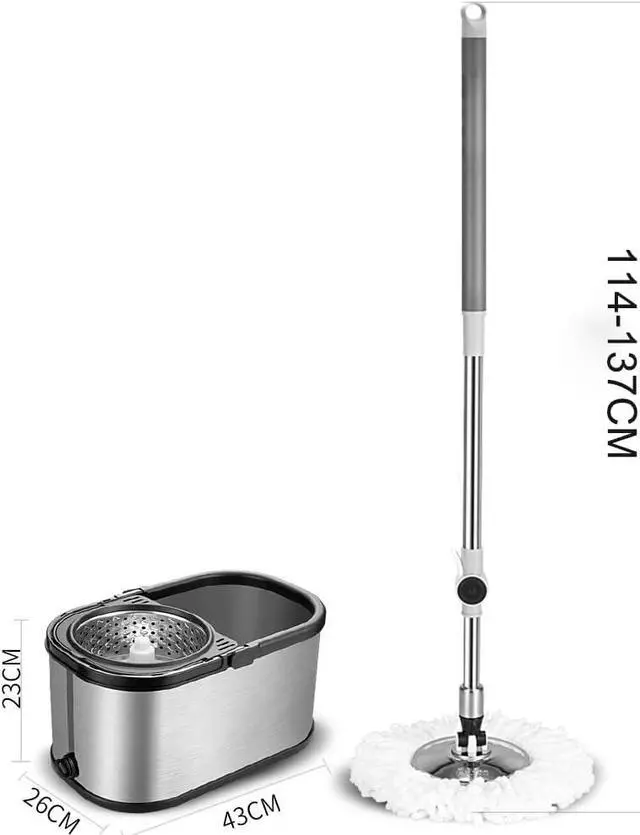 Alt view image 2 of 6 - Spin Mop Bucket System Stainless Steel Bucket and Mop Set with 6 Microfiber Replacement Head Refills, Floor Mop with 4 Wheel