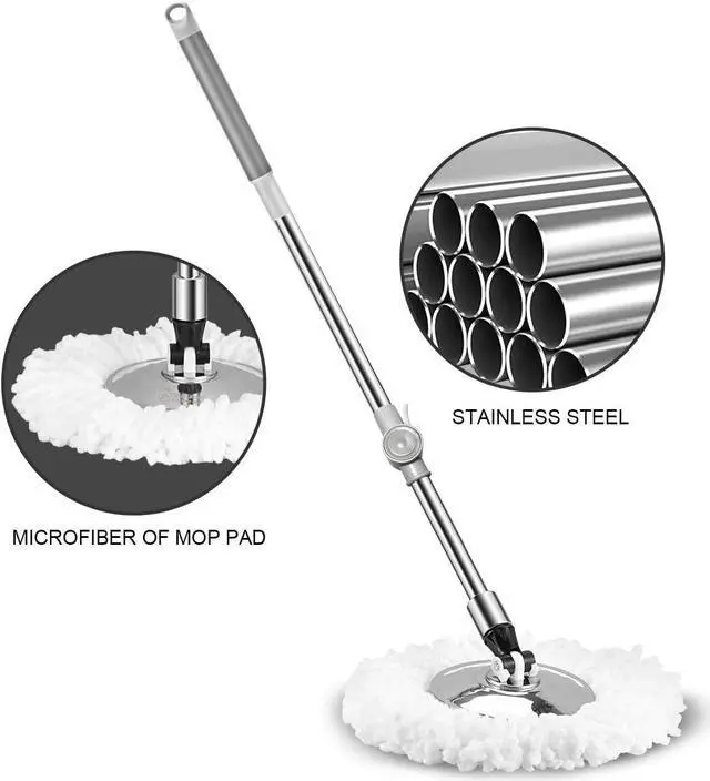 Alt view image 3 of 6 - Spin Mop Bucket System Stainless Steel Bucket and Mop Set with 6 Microfiber Replacement Head Refills, Floor Mop with 4 Wheel
