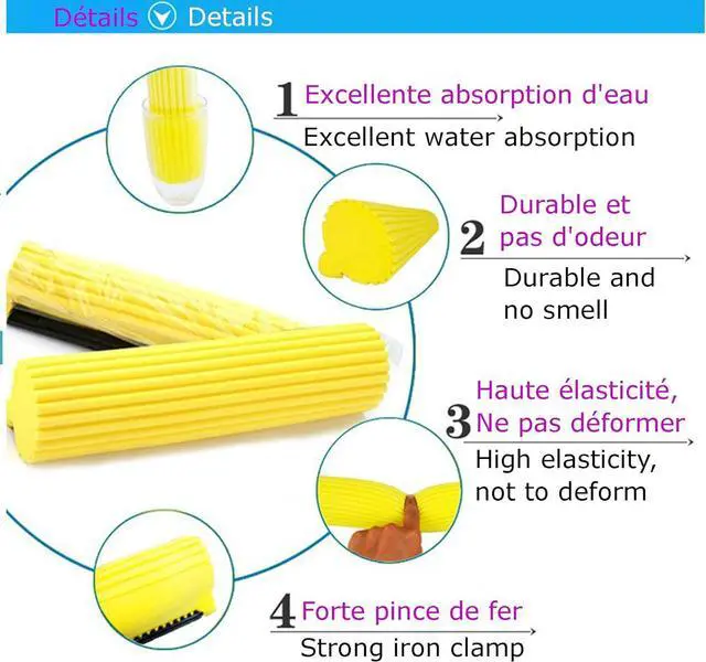 Alt view image 4 of 5 - Sponge Roller Mop Head Refills,Pack of 3 Absorbent Sponge Pads Replacement,27cm(10.6")-grey