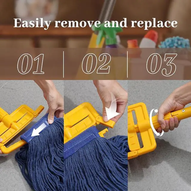 Alt view image 3 of 7 - Mop Handle Commercial Heavy Duty, 60 inch Metal Commercial Mop Stick,Side Gate Mop Head Replacement Holder for Floor Cleaning,Clamp Mop Handles Quick Change for Wet Mop (2)