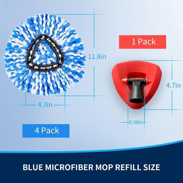 Alt view image 2 of 7 - RinseClean Spin Mop Replacement Head,4 Pack Spin Mop Refills nclude 1 Rotating Mop Base Compatible with RinseClean Dual SystemTriangle Mops for Floor Cleaning Head ReplaceBlue Barrel(2-Tank System)
