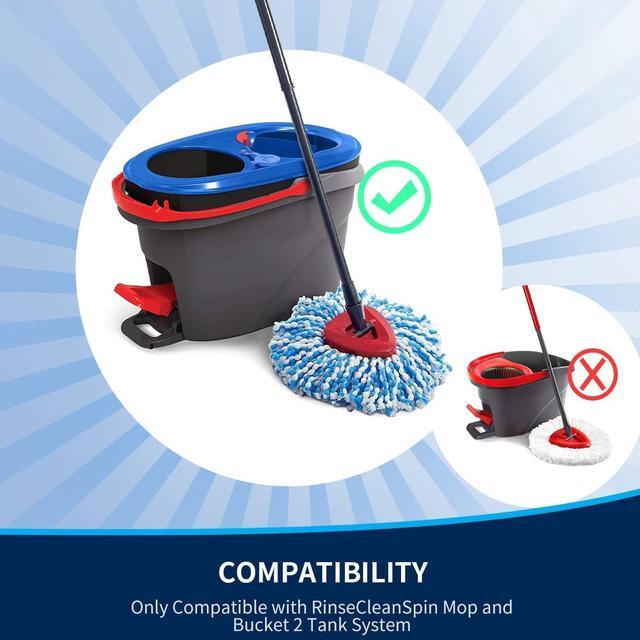 Alt view image 3 of 7 - RinseClean Spin Mop Replacement Head,4 Pack Spin Mop Refills nclude 1 Rotating Mop Base Compatible with RinseClean Dual SystemTriangle Mops for Floor Cleaning Head ReplaceBlue Barrel(2-Tank System)