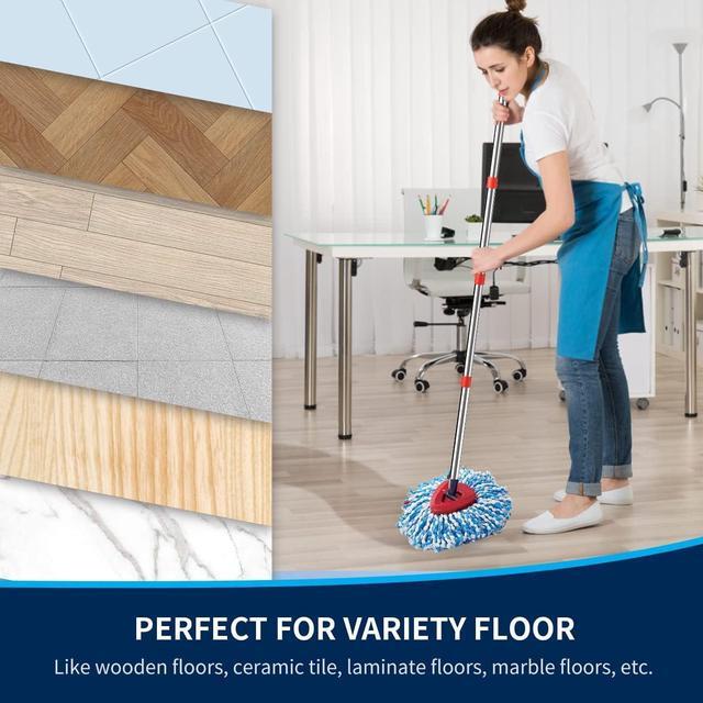 Alt view image 6 of 7 - RinseClean Spin Mop Replacement Head,4 Pack Spin Mop Refills nclude 1 Rotating Mop Base Compatible with RinseClean Dual SystemTriangle Mops for Floor Cleaning Head ReplaceBlue Barrel(2-Tank System)