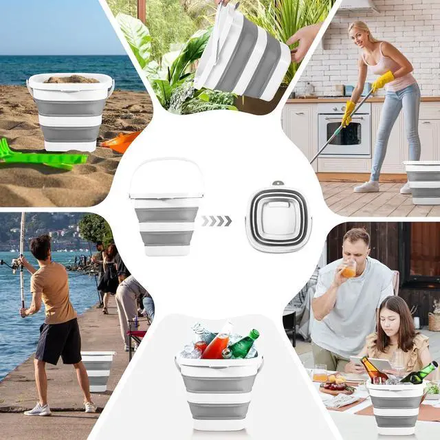 Alt view image 3 of 7 - 2 Pack 2.6 Gallon(10L) Collapsible Plastic Buckets with Handle Compact Cleaning Square Storage Bucket Portable Water Tub Outdoor Water Pail for Garden Hiking Fishing Camping (White)