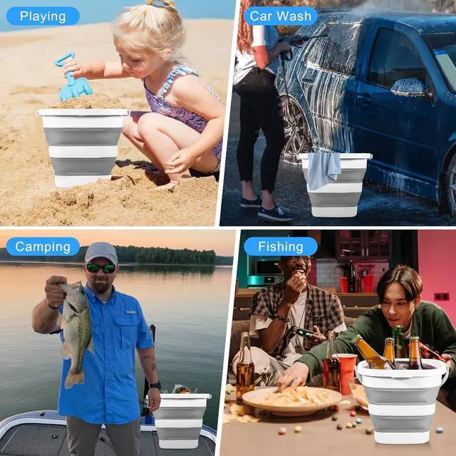 Alt view image 4 of 7 - 2 Pack 2.6 Gallon(10L) Collapsible Plastic Buckets with Handle Compact Cleaning Square Storage Bucket Portable Water Tub Outdoor Water Pail for Garden Hiking Fishing Camping (White)