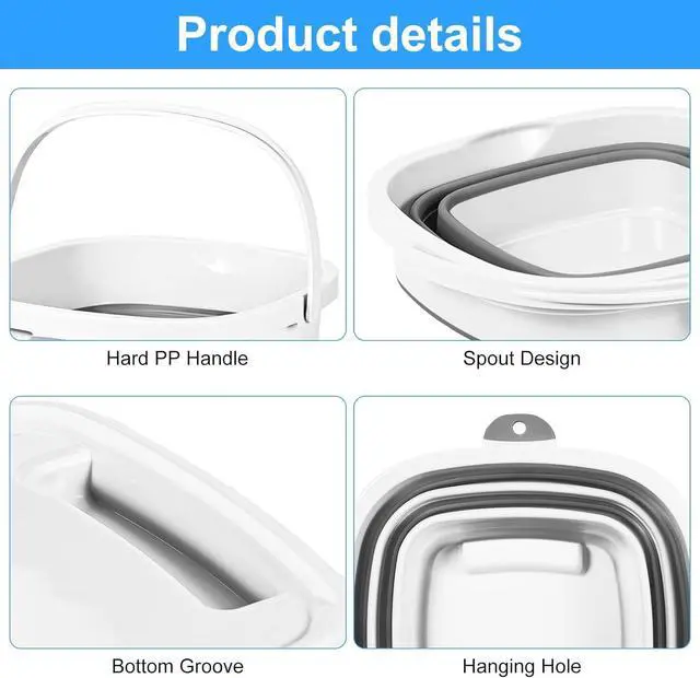 Alt view image 5 of 7 - 2 Pack 2.6 Gallon(10L) Collapsible Plastic Buckets with Handle Compact Cleaning Square Storage Bucket Portable Water Tub Outdoor Water Pail for Garden Hiking Fishing Camping (White)