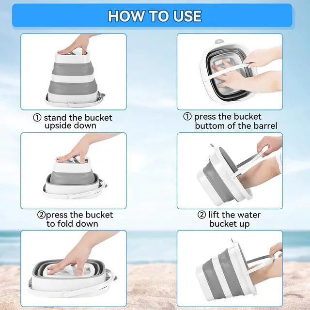 Alt view image 7 of 7 - 2 Pack 2.6 Gallon(10L) Collapsible Plastic Buckets with Handle Compact Cleaning Square Storage Bucket Portable Water Tub Outdoor Water Pail for Garden Hiking Fishing Camping (White)