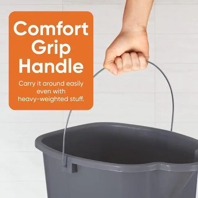 Alt view image 2 of 7 - Superio Plastic Bucket with Grip Handle, 16 Liter Large Spout Cleaning Pail Grey, Heavy Duty Bucket Home Floor Mopping, Bath, Car Wash, Bowls for Camping, Fishing, 2 Pack