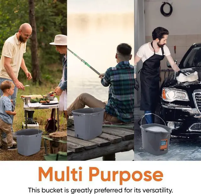 Alt view image 4 of 7 - Superio Plastic Bucket with Grip Handle, 16 Liter Large Spout Cleaning Pail Grey, Heavy Duty Bucket Home Floor Mopping, Bath, Car Wash, Bowls for Camping, Fishing, 2 Pack