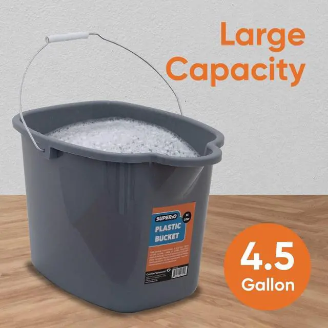 Alt view image 5 of 7 - Superio Plastic Bucket with Grip Handle, 16 Liter Large Spout Cleaning Pail Grey, Heavy Duty Bucket Home Floor Mopping, Bath, Car Wash, Bowls for Camping, Fishing, 2 Pack