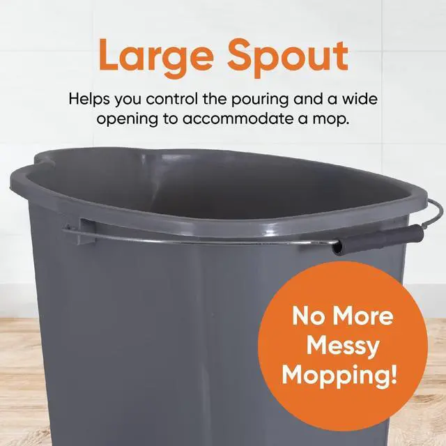 Alt view image 6 of 7 - Superio Plastic Bucket with Grip Handle, 16 Liter Large Spout Cleaning Pail Grey, Heavy Duty Bucket Home Floor Mopping, Bath, Car Wash, Bowls for Camping, Fishing, 2 Pack