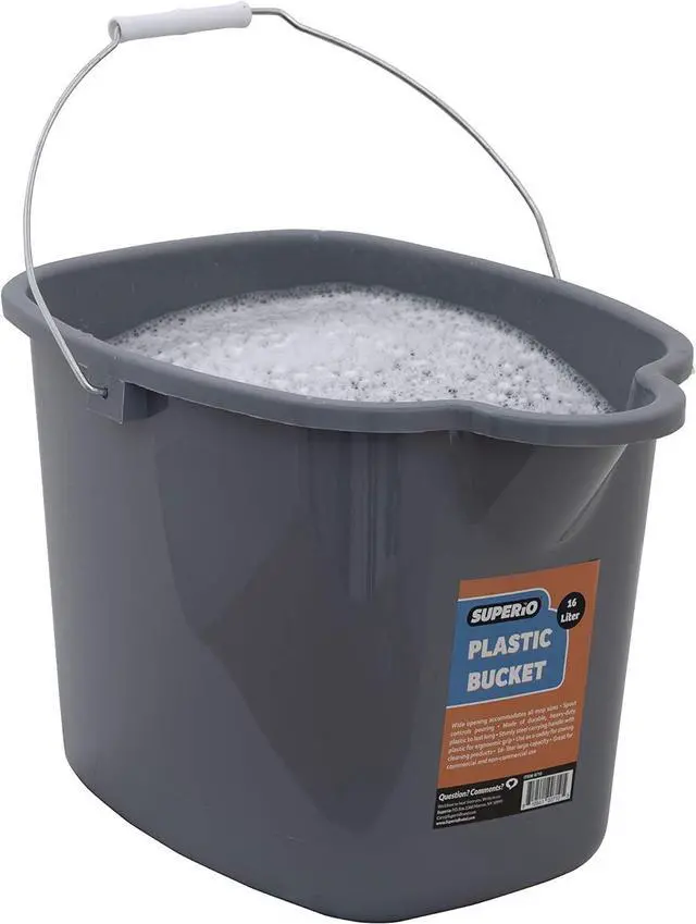 Alt view image 7 of 7 - Superio Plastic Bucket with Grip Handle, 16 Liter Large Spout Cleaning Pail Grey, Heavy Duty Bucket Home Floor Mopping, Bath, Car Wash, Bowls for Camping, Fishing, 2 Pack