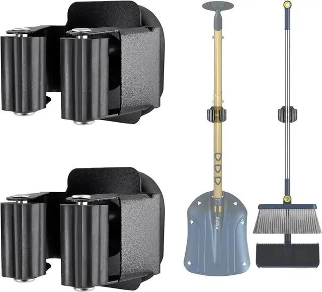 Main image of Upgraded Magnetic Broom and Mop Holder Wall Mount, Space-Saving Heavy Duty No Drill Over the Door Broom Gripper RV Camper Wall Organizer,Black,2 Pcs
