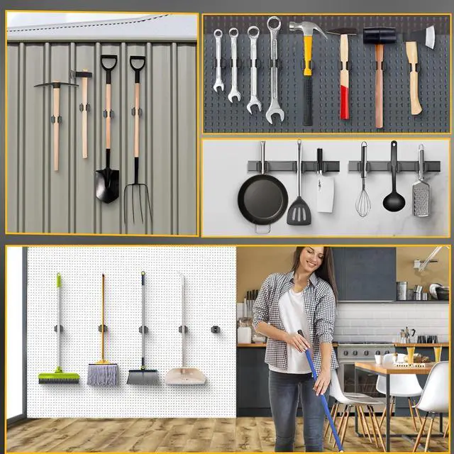 Alt view image 2 of 7 - Upgraded Magnetic Broom and Mop Holder Wall Mount, Space-Saving Heavy Duty No Drill Over the Door Broom Gripper RV Camper Wall Organizer,Black,2 Pcs
