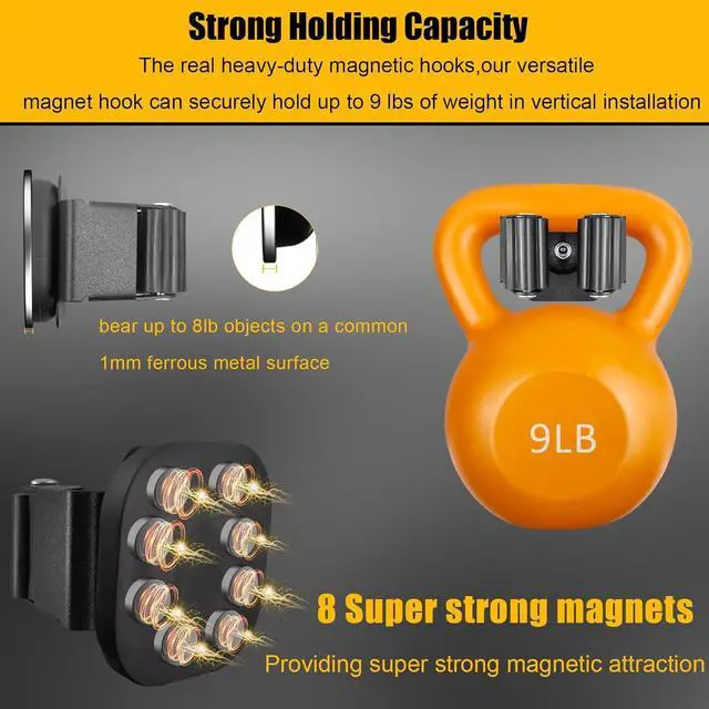 Alt view image 6 of 7 - Upgraded Magnetic Broom and Mop Holder Wall Mount, Space-Saving Heavy Duty No Drill Over the Door Broom Gripper RV Camper Wall Organizer,Black,2 Pcs